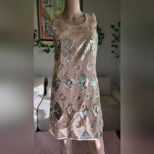 Elegant Gold Beige Sequin Dress